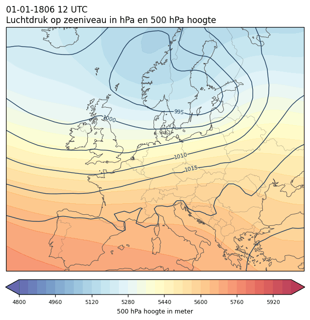 Weerkaart van 1 januari 1806 om 12 UTC