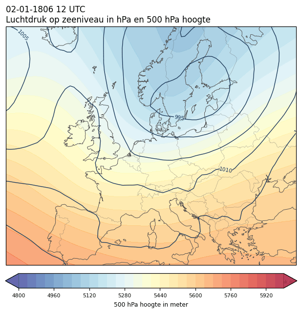 Weerkaart van 2 januari 1806 om 12 UTC