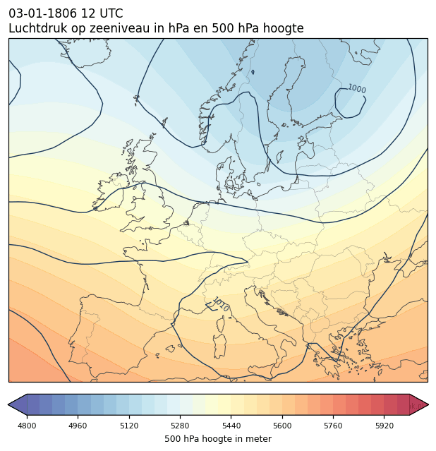 Weerkaart van 3 januari 1806 om 12 UTC