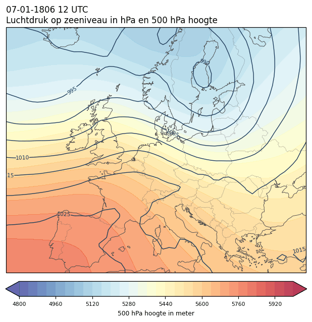 Weerkaart van 7 januari 1806 om 12 UTC