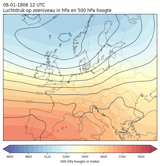 Weerkaart van 8 januari 1806 om 12 UTC