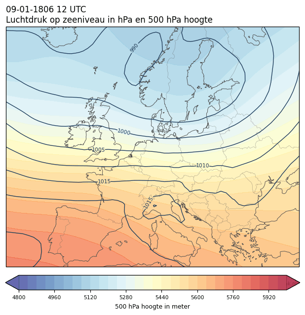 Weerkaart van 9 januari 1806 om 12 UTC