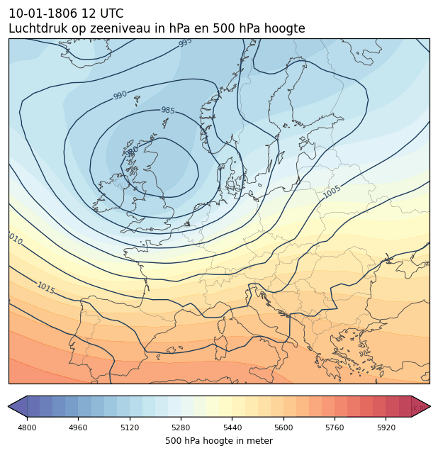 Weerkaart van 10 januari 1806 om 12 UTC