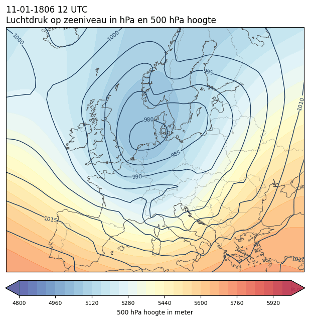 Weerkaart van 11 januari 1806 om 12 UTC