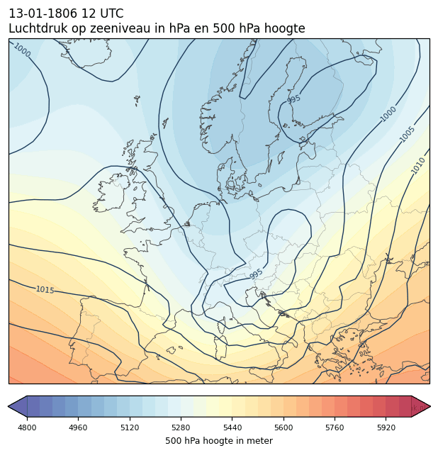 Weerkaart van 13 januari 1806 om 12 UTC