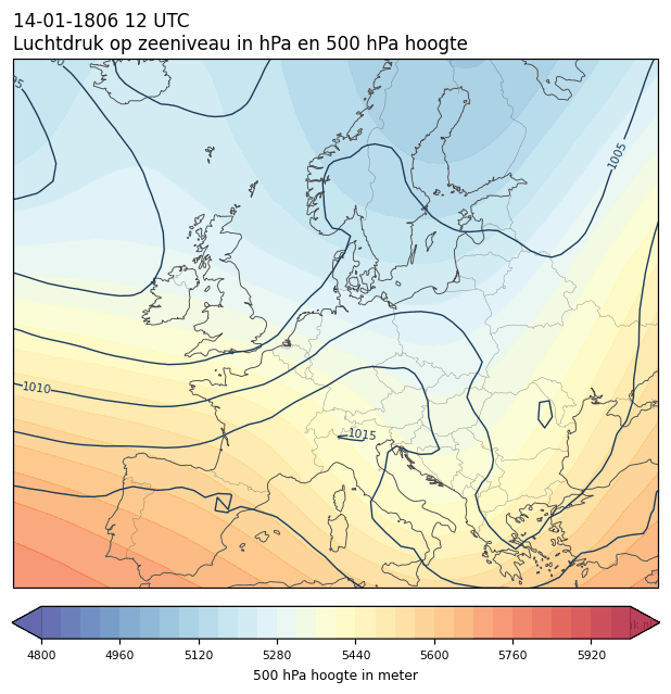 Weerkaart van 14 januari 1806 om 12 UTC