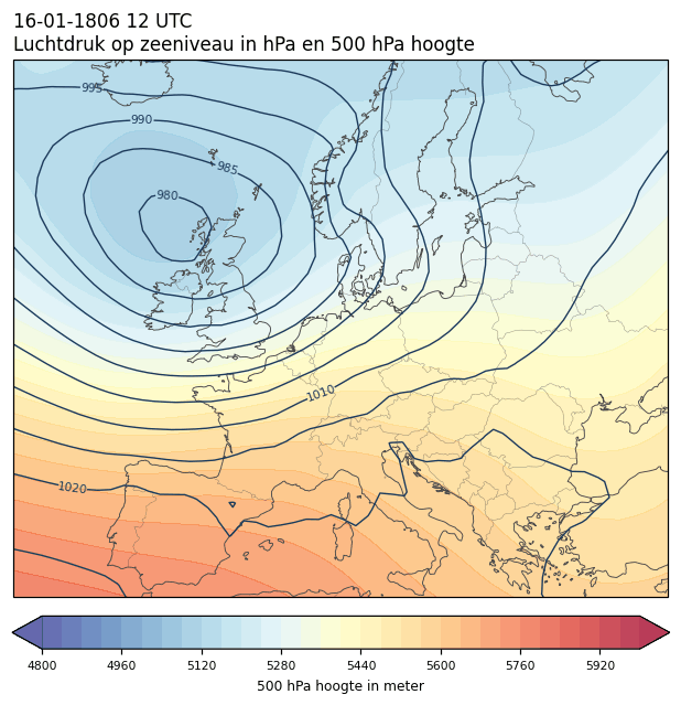 Weerkaart van 16 januari 1806 om 12 UTC