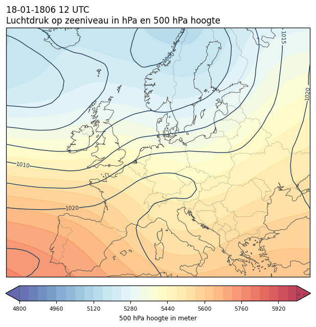Weerkaart van 18 januari 1806 om 12 UTC