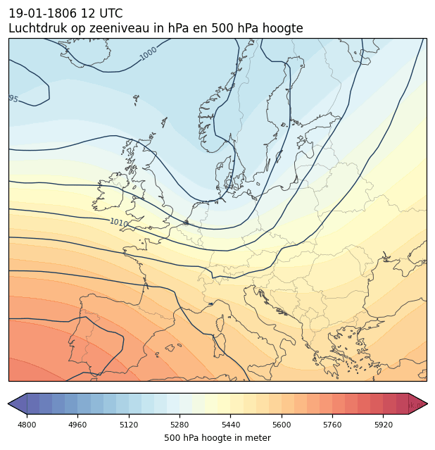 Weerkaart van 19 januari 1806 om 12 UTC