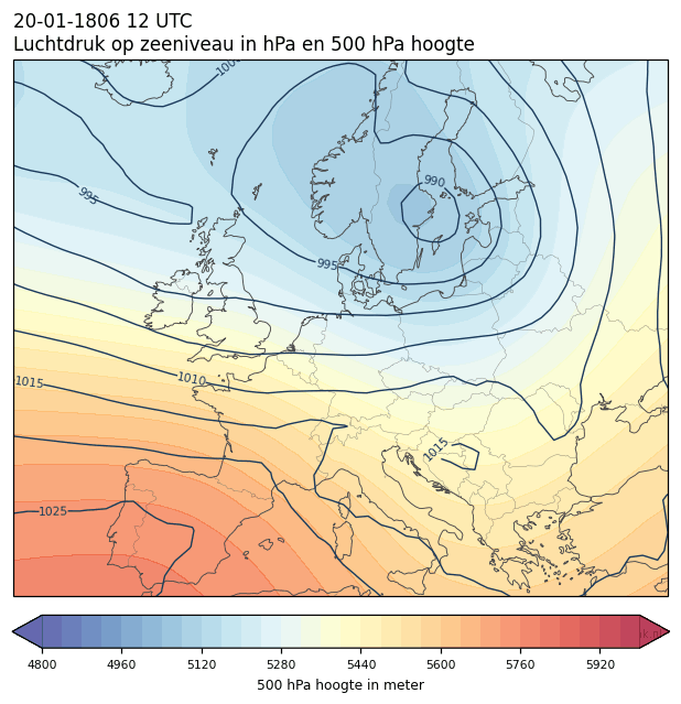 Weerkaart van 20 januari 1806 om 12 UTC