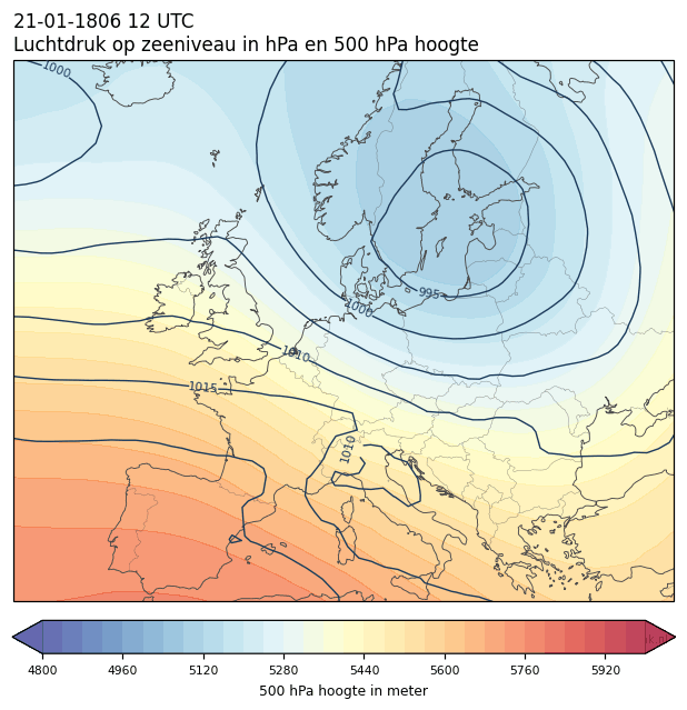 Weerkaart van 21 januari 1806 om 12 UTC