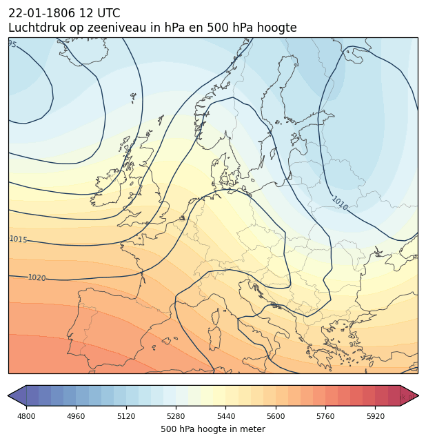 Weerkaart van 22 januari 1806 om 12 UTC