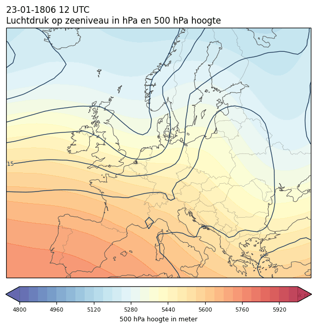 Weerkaart van 23 januari 1806 om 12 UTC