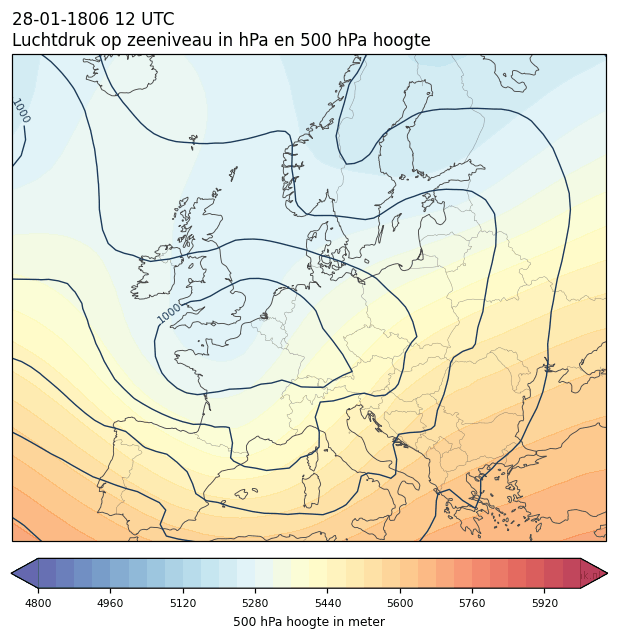 Weerkaart van 28 januari 1806 om 12 UTC