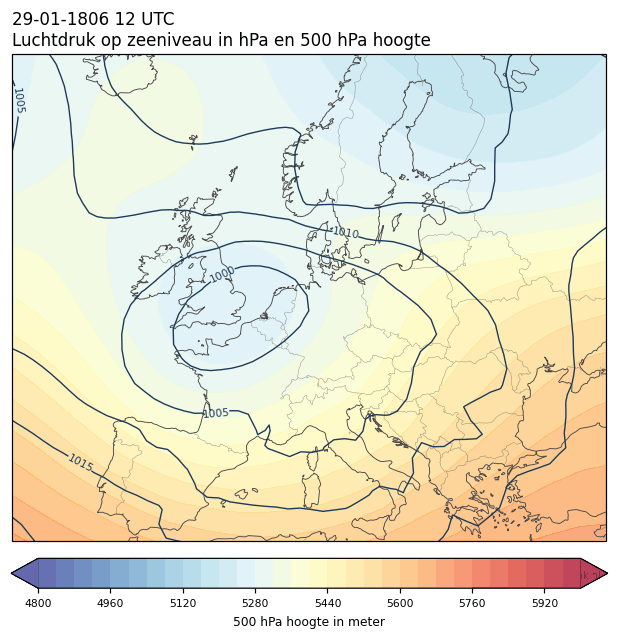 Weerkaart van 29 januari 1806 om 12 UTC