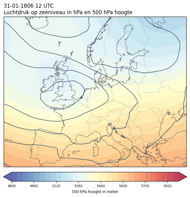 Weerkaart van 31 januari 1806 om 12 UTC