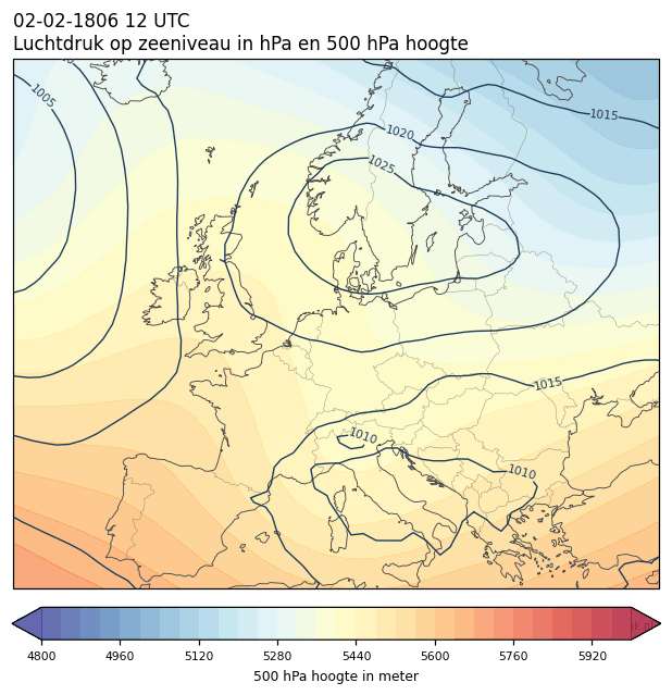 Weerkaart van 2 februari 1806 om 12 UTC