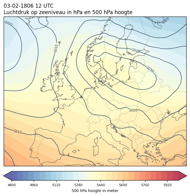 Weerkaart van 3 februari 1806 om 12 UTC