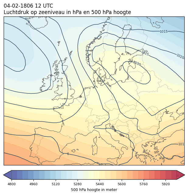 Weerkaart van 4 februari 1806 om 12 UTC