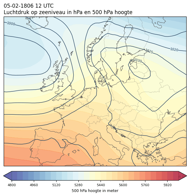 Weerkaart van 5 februari 1806 om 12 UTC