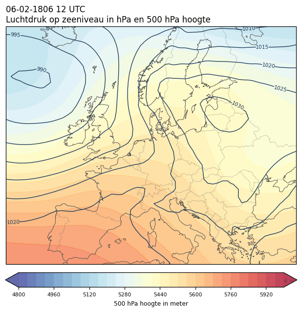 Weerkaart van 6 februari 1806 om 12 UTC