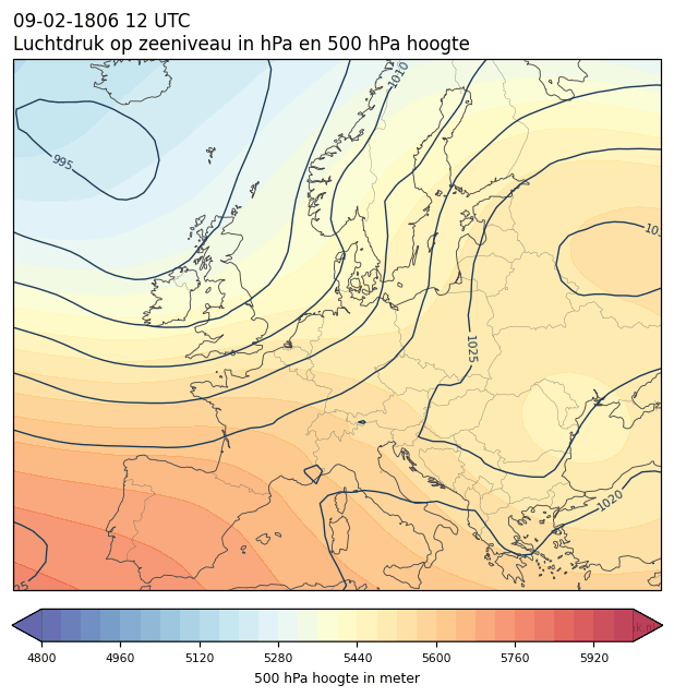 Weerkaart van 9 februari 1806 om 12 UTC