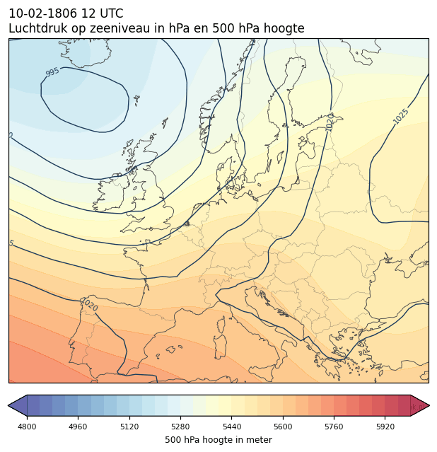 Weerkaart van 10 februari 1806 om 12 UTC