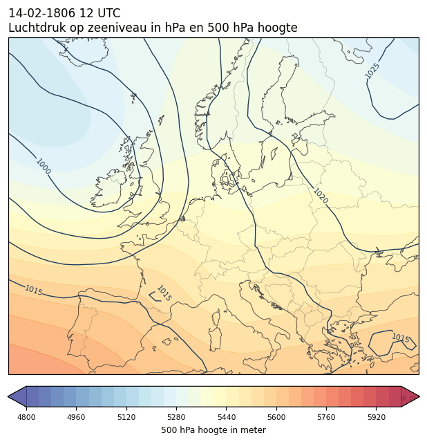 Weerkaart van 14 februari 1806 om 12 UTC