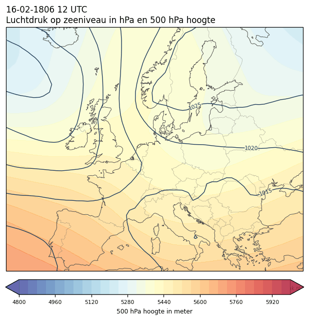 Weerkaart van 16 februari 1806 om 12 UTC
