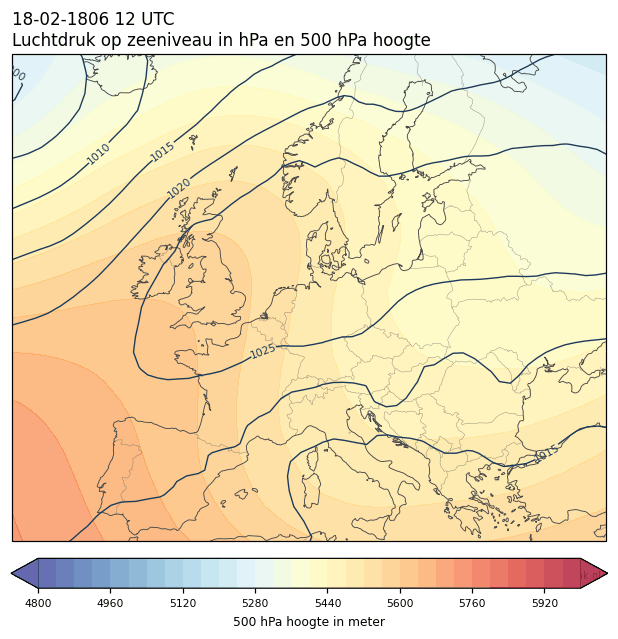 Weerkaart van 18 februari 1806 om 12 UTC