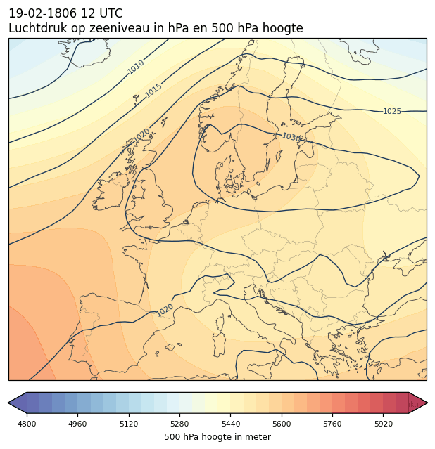 Weerkaart van 19 februari 1806 om 12 UTC
