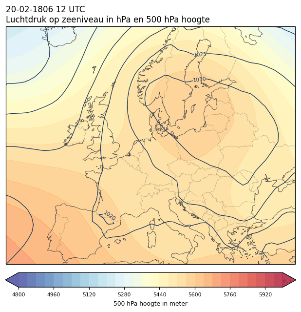 Weerkaart van 20 februari 1806 om 12 UTC