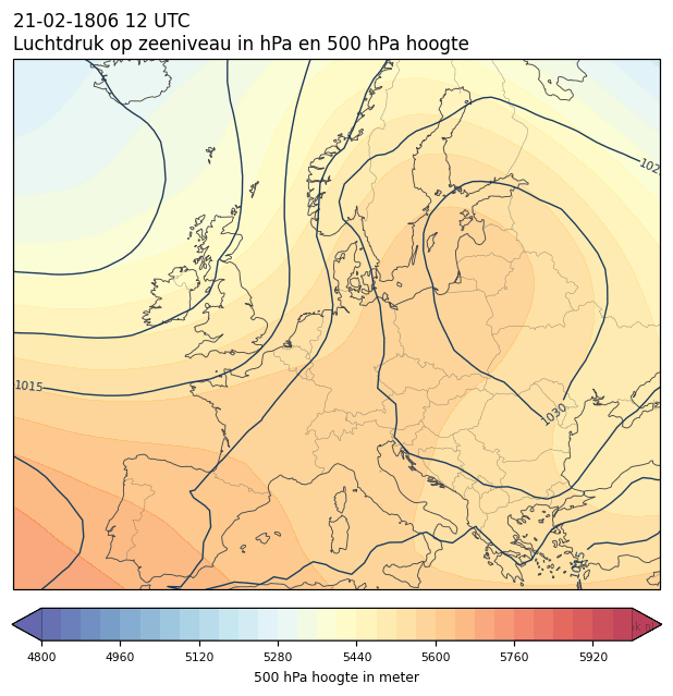 Weerkaart van 21 februari 1806 om 12 UTC