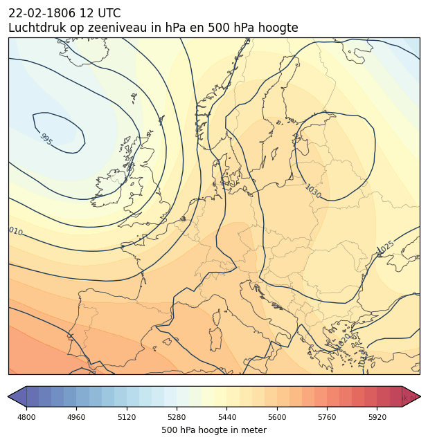 Weerkaart van 22 februari 1806 om 12 UTC