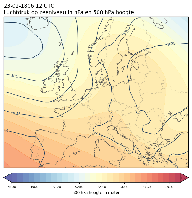 Weerkaart van 23 februari 1806 om 12 UTC