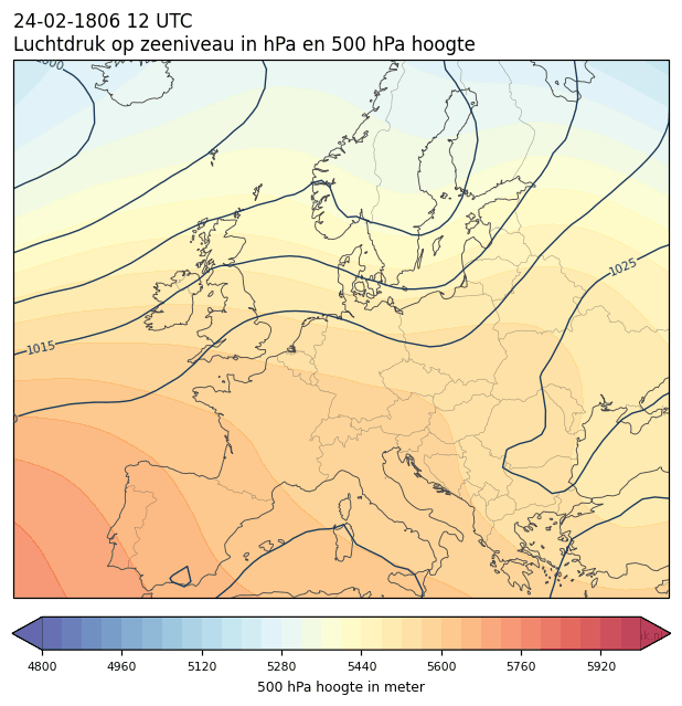 Weerkaart van 24 februari 1806 om 12 UTC