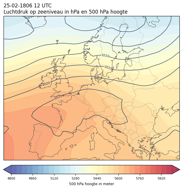 Weerkaart van 25 februari 1806 om 12 UTC