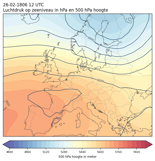 Weerkaart van 26 februari 1806 om 12 UTC