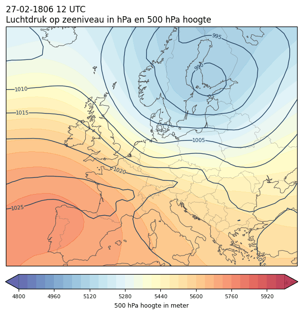 Weerkaart van 27 februari 1806 om 12 UTC