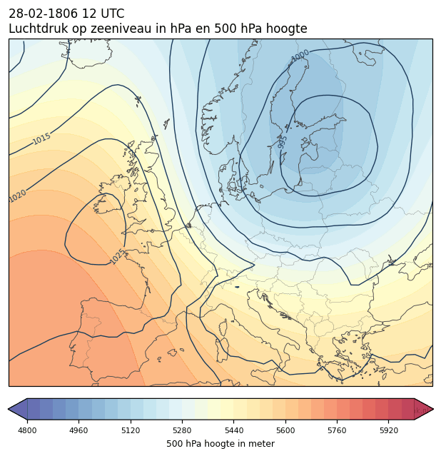 Weerkaart van 28 februari 1806 om 12 UTC