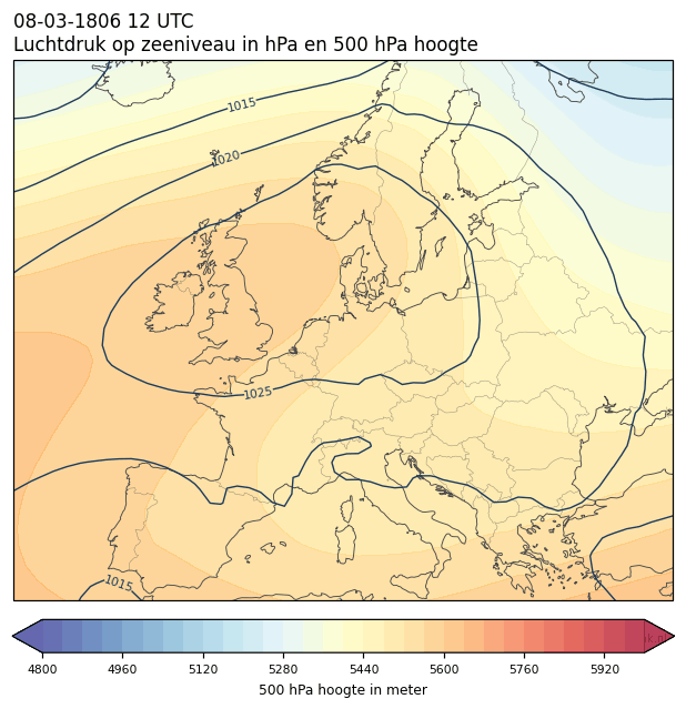 Weerkaart van 8 maart 1806 om 12 UTC