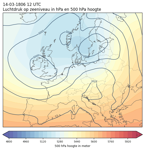 Weerkaart van 14 maart 1806 om 12 UTC