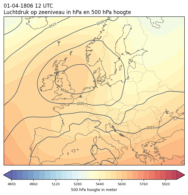 Weerkaart van 1 april 1806 om 12 UTC