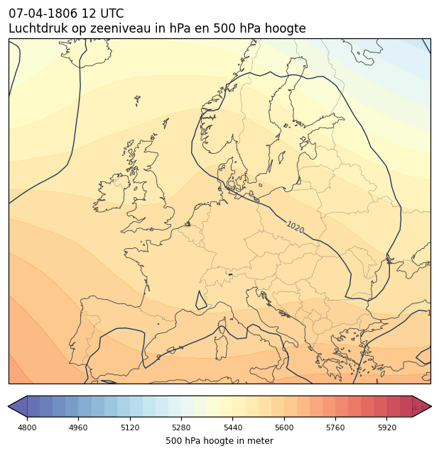 Weerkaart van 7 april 1806 om 12 UTC