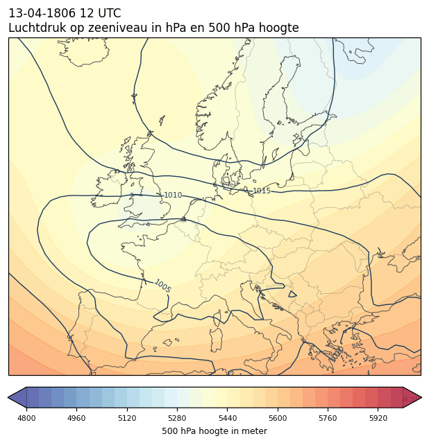 Weerkaart van 13 april 1806 om 12 UTC