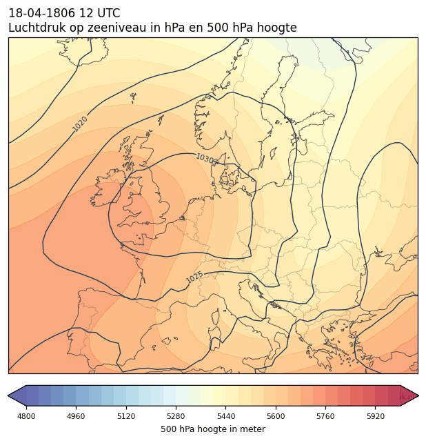 Weerkaart van 18 april 1806 om 12 UTC