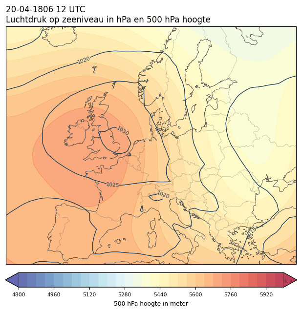 Weerkaart van 20 april 1806 om 12 UTC