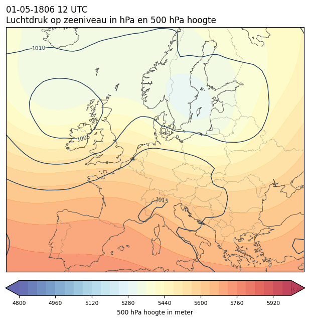 Weerkaart van 1 mei 1806 om 12 UTC