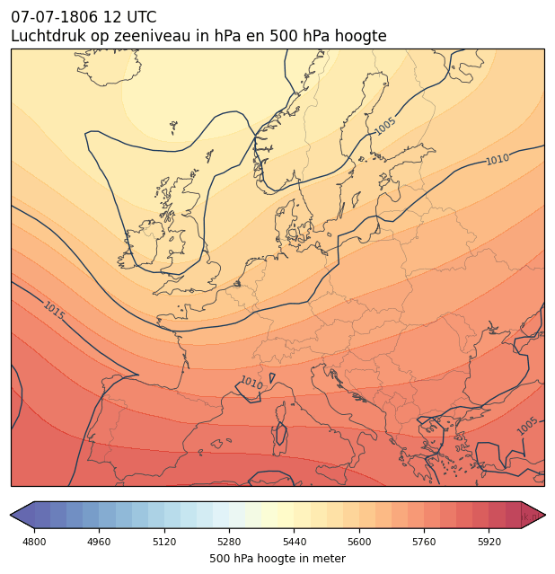 Weerkaart van 7 juli 1806 om 12 UTC