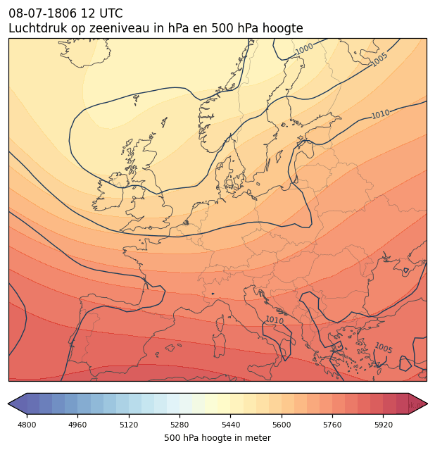 Weerkaart van 8 juli 1806 om 12 UTC